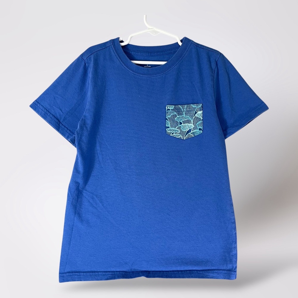 Janie and Jack Boys Blue Cotton T-Shirt Size 8 Pocket Tee Summer Casual School
